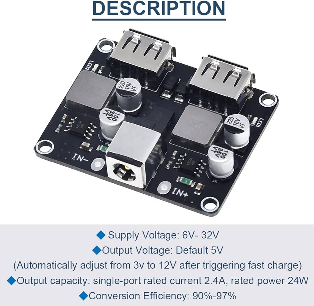 Dual USB QC3.0 QC2.0 Fast Quick Charging Board DC-DC Step Down Buck Converter Power Supply Module USB QC 3.0 QC 2.0 Charger Board 6-32V. 