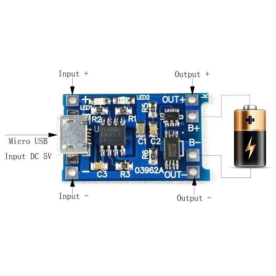 5V 1A Micro USB 18650 Lithium Battery Charging Board Charger Module+Protection Dual Functions TP4056. 