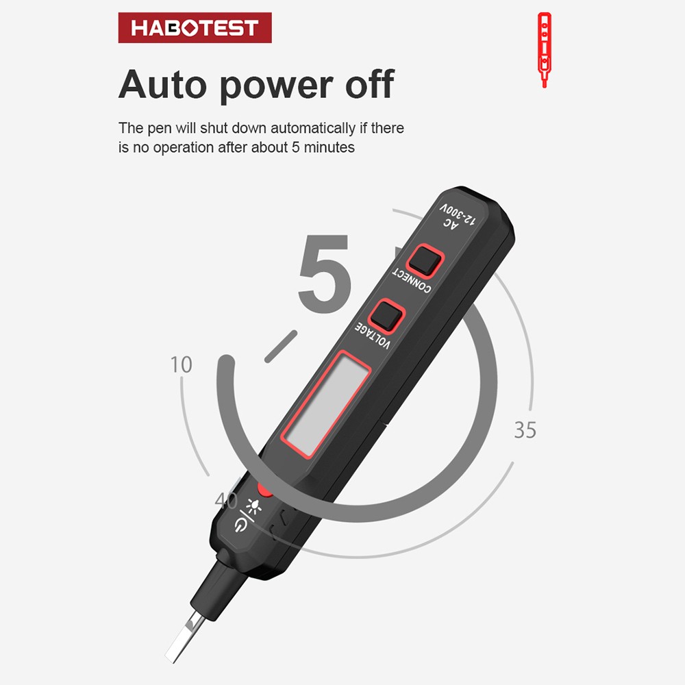 HABOTEST HT89 Voltage Tester AC 12~300V Contact Voltage Detector for Live/Null Wire with Flashlight LCD Display Breakpoint Finder with Sound and Light Alarm. 