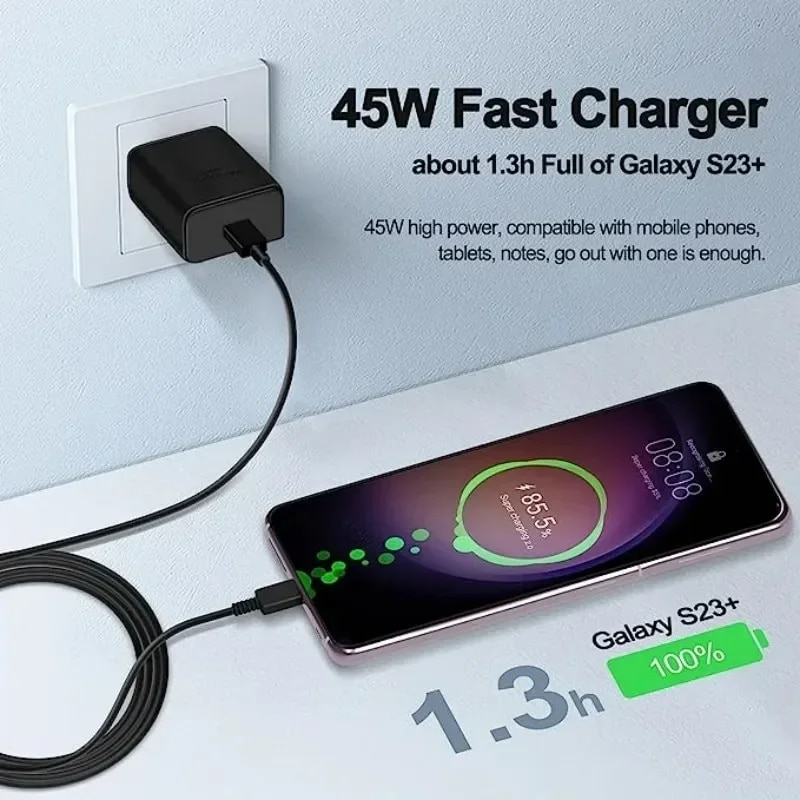 PD 45W Super Fast Charger For Samsung Galaxy S22 S23 Ultra Note 10+ 5G 20 Original Fast Charging USB Type C Cable Phone Charger. 