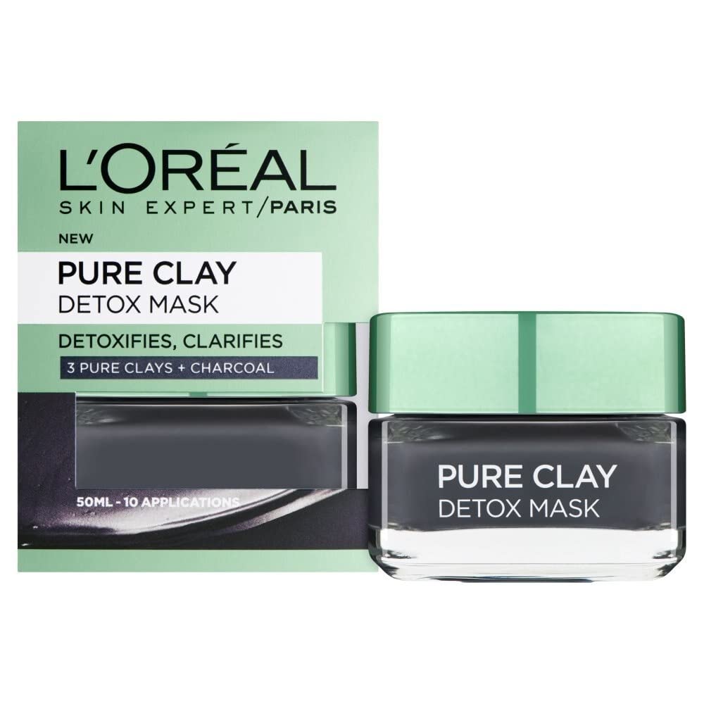 L'Oreal Paris Skincare Pure Clay Face Maske with Charcoal for Dull Skin -50 ml