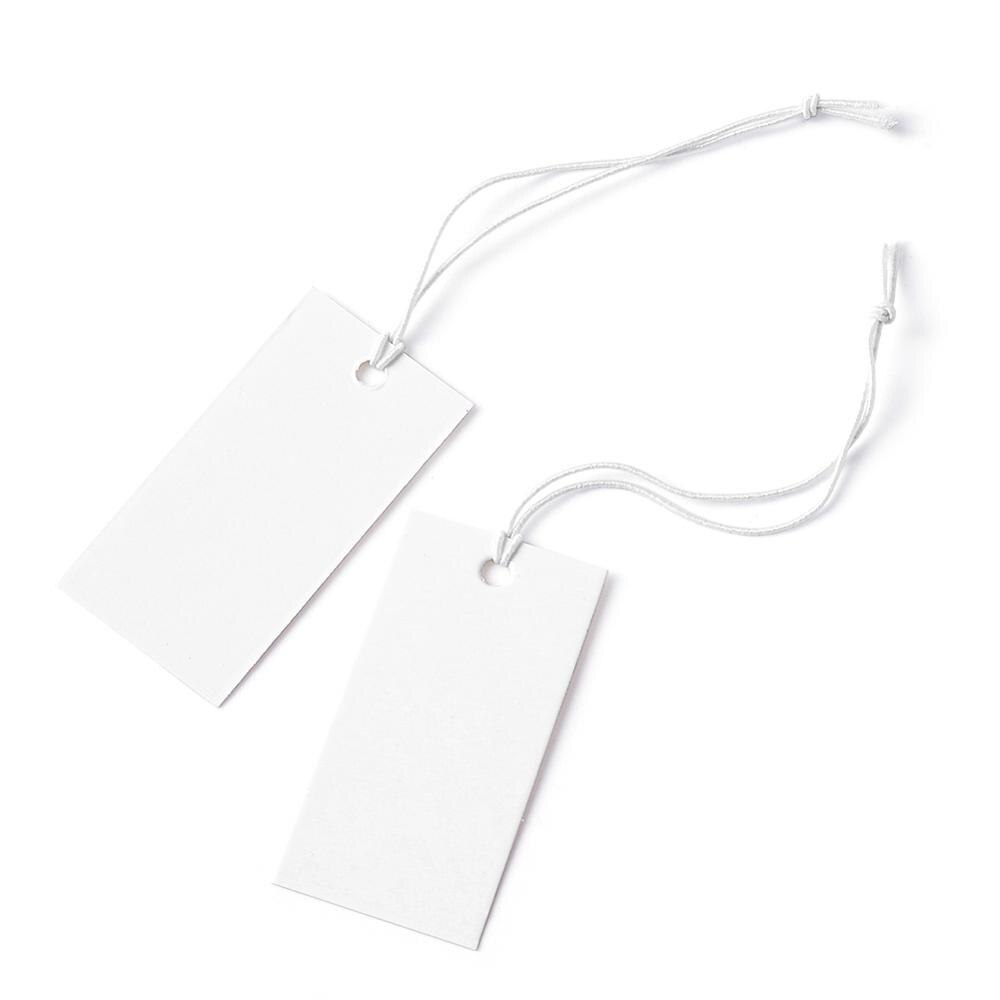 100pcs Rectangle Paper Price Cards String Cord Price Tags White Blank Label Jewelry Display Card Package Hang Tag Card. 