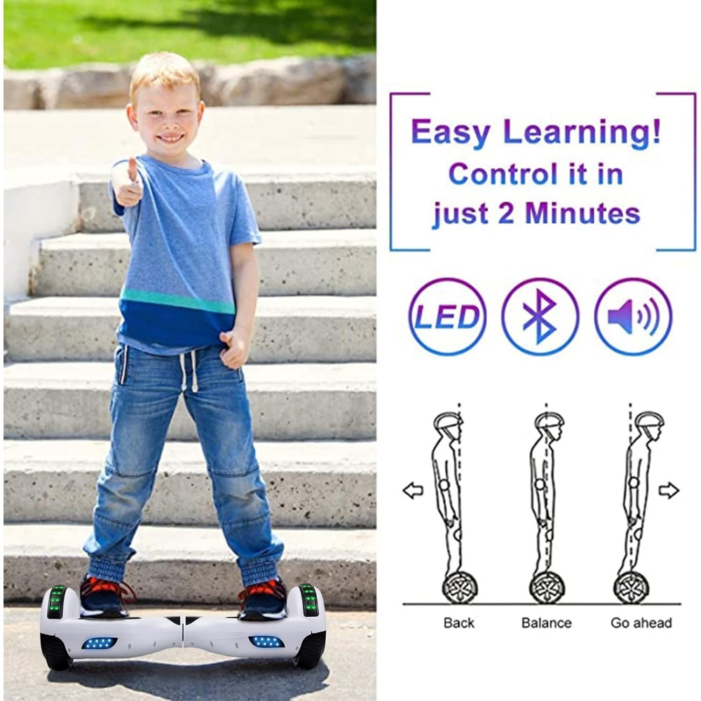 Hoverboard for Kids Ages 6-12 Motorized Kick Scooter With Built-in Bluetooth Speaker and 6.5. 