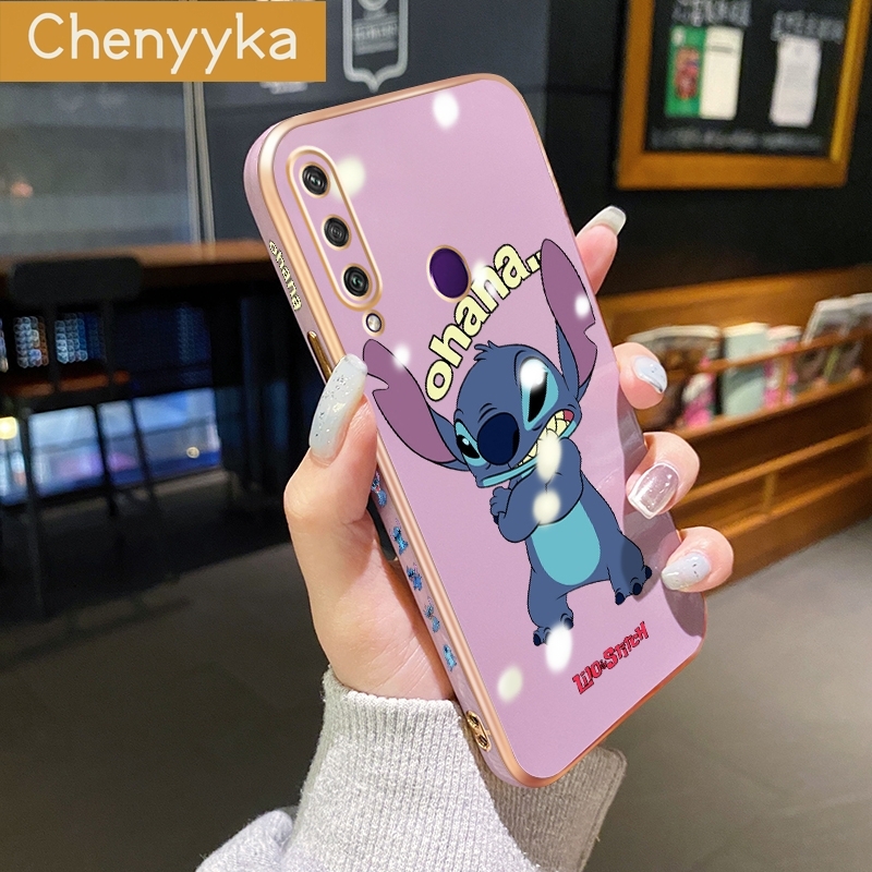 Chenyyka For Huawei Y6P Case Plating Side Edge Square New Design Phone Cases Cartoon Cute Stitch Pattern Silicone Casing Full Back Cover Camera Protect Shockproof Softcase. 