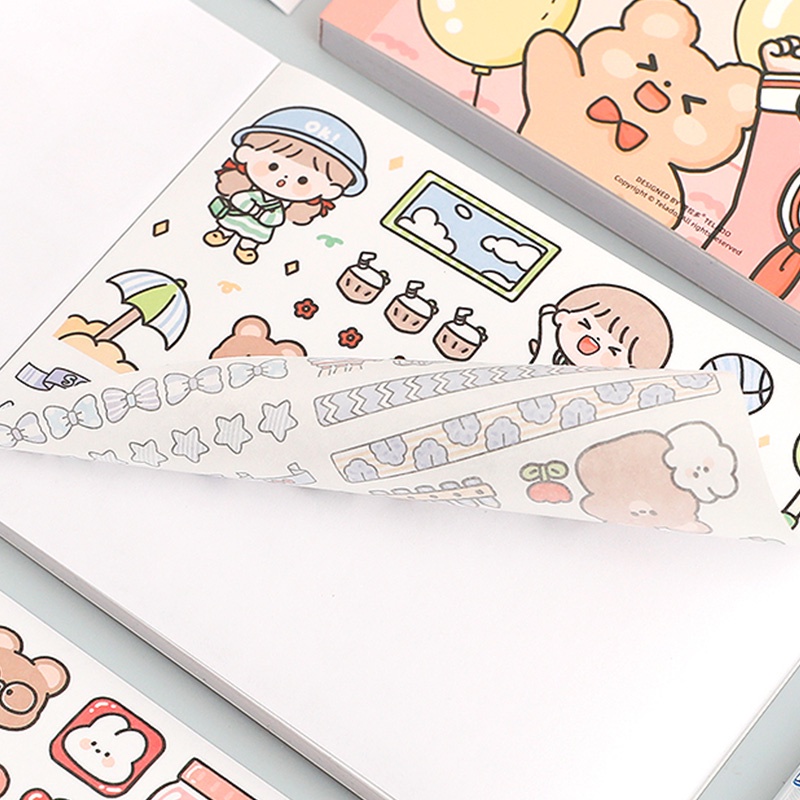 50 Sheets Cute Cartoon Patterns Washi Stickers Handbook Student Decorative DIY Material Stickers Book. 