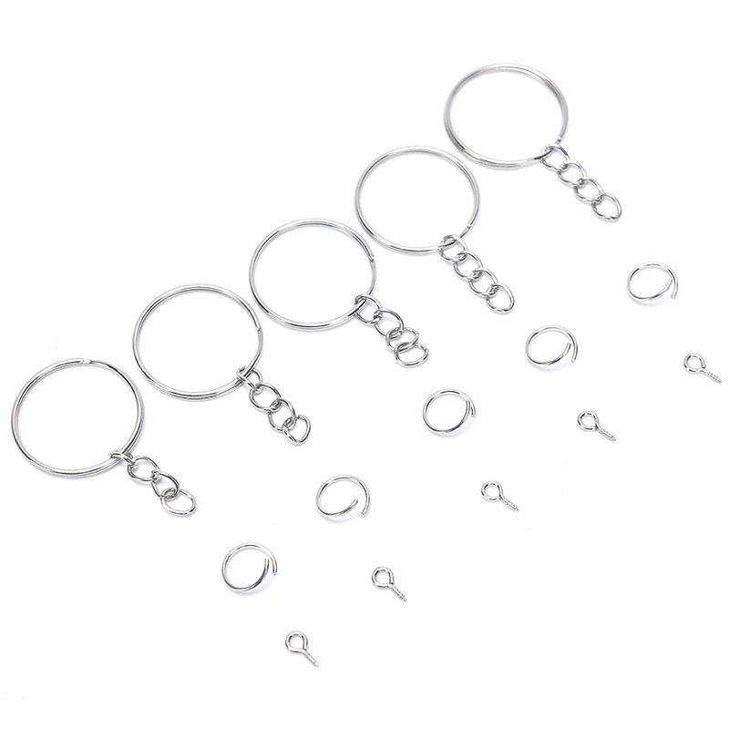 FashionApple 150pcs Key Ring with Chain Split Jump Rings with Screw Eye Pins DIY Keychain. 