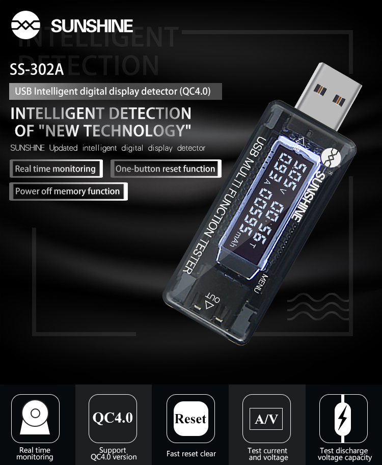 SS-302A 302A Multi Function Charger Doctor USB Display Voltmeter Digital Tester Current Voltage Testers Charger Doctor Capacity Fast Charge Power Bank Meter Tools Sets. 