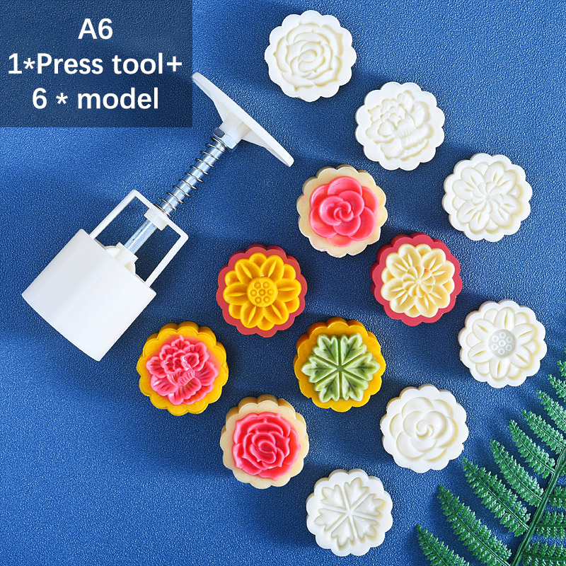 1set Flower Patterns Moon Cake Mould 3D DIY Mooncake Mold Baking Decor Tool. 