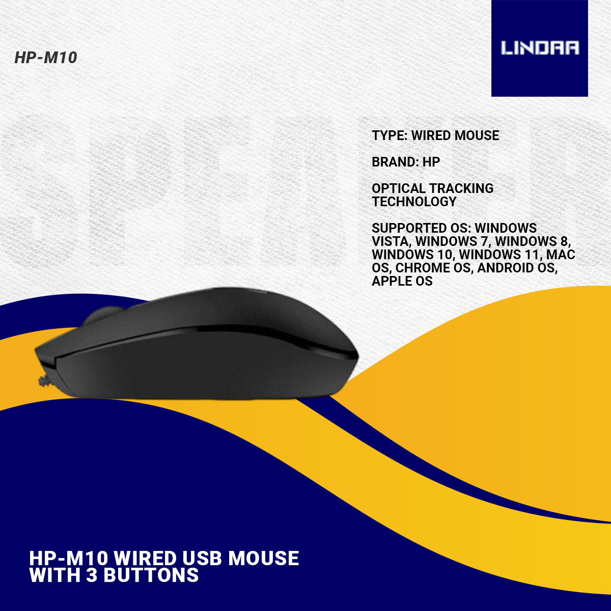 HP-M10 Wired USB Mouse with 3 Buttons High Definition 1000DPI Optical Tracking and Ambidextrous Design. 