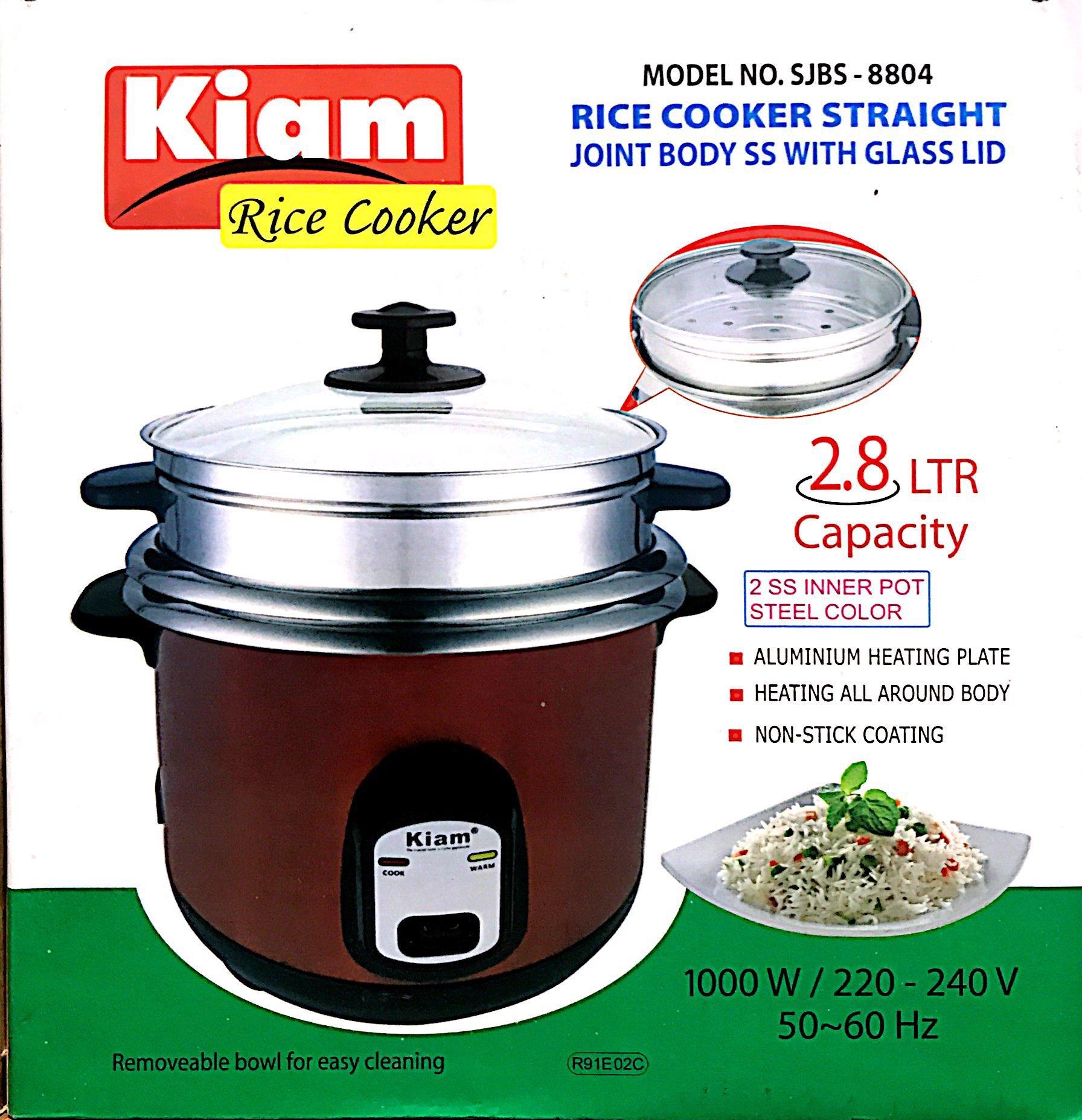 Kiam 2.8 Rice Cooker SS with Glass lid