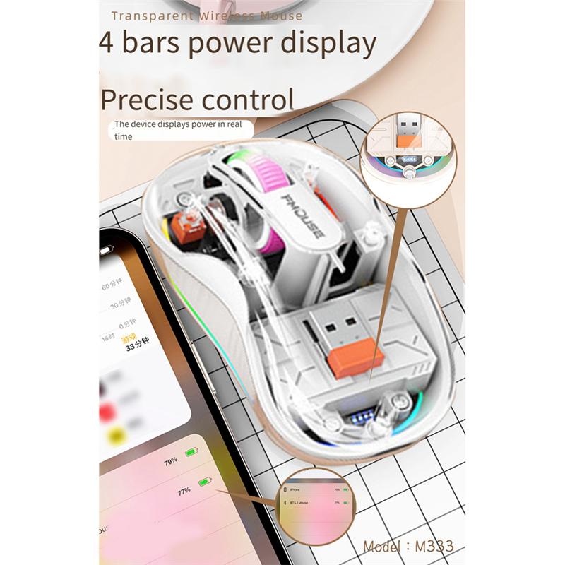 Wireless Bluetooth Mouse Transparent Magnetic Rechargeable Mouse Three Mode Silent Led Lamp Mouse for Laptop PC White. 