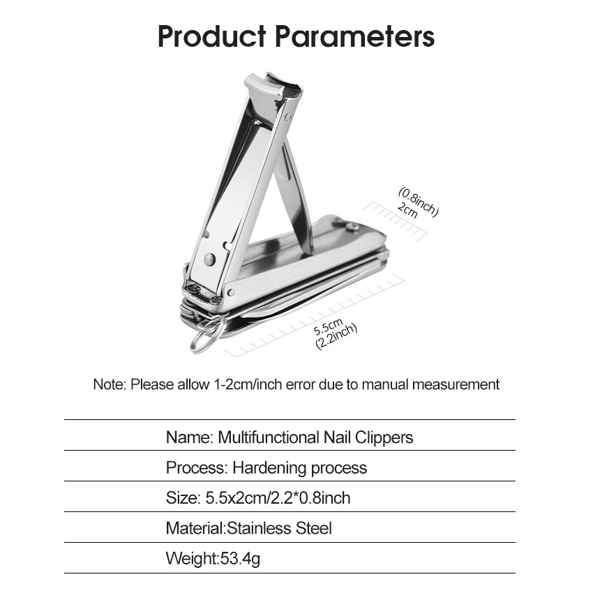 Nail Clippers Keychain Nail Clipper Stainless Steel Nail Clipper Foldable Nail Cu-tter 4 In 1 Multifunctional Nail Care Tools EDC Utility Tool with Nail Clipper Pocket Kni-fe Scissors Tweezers. 