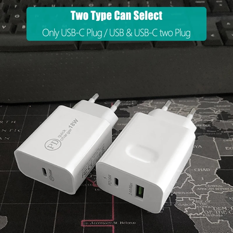 PD 18W Quick Charge QC 3.0 4.0 Mobile phone Fast Charger for iPhone Xs 11 Pro Max 8 Plus X PD USB-C Type-C to Lighting USB Cable. 