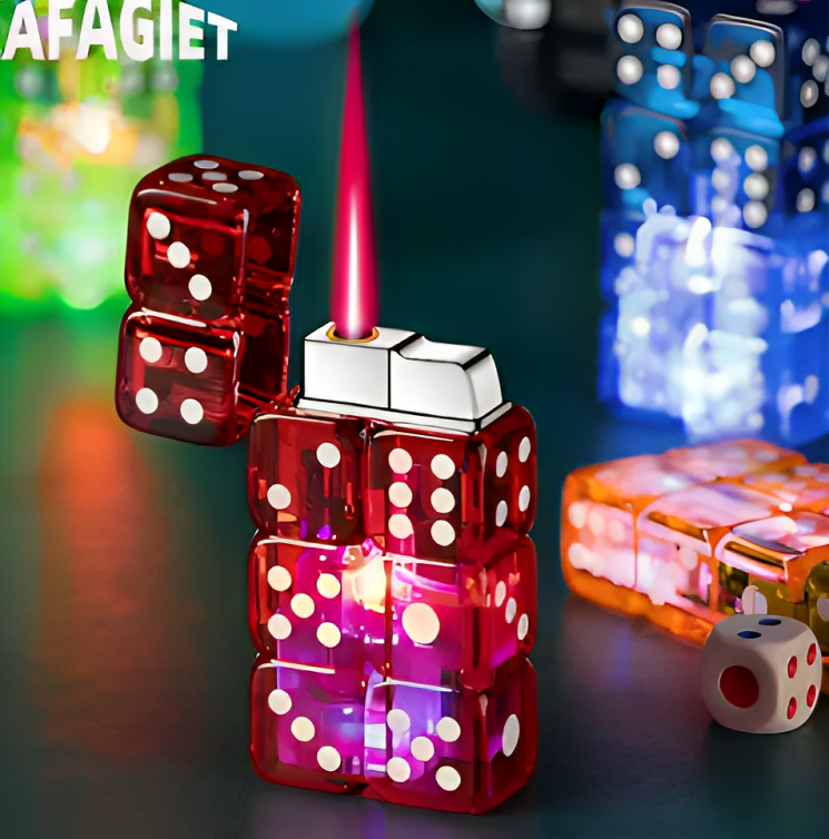 Cool Dice Lighter Red Fire Jet Flame Butane Torch LED Colorful Flash Windproof Gas Lighter Tool Creative Gift For Men