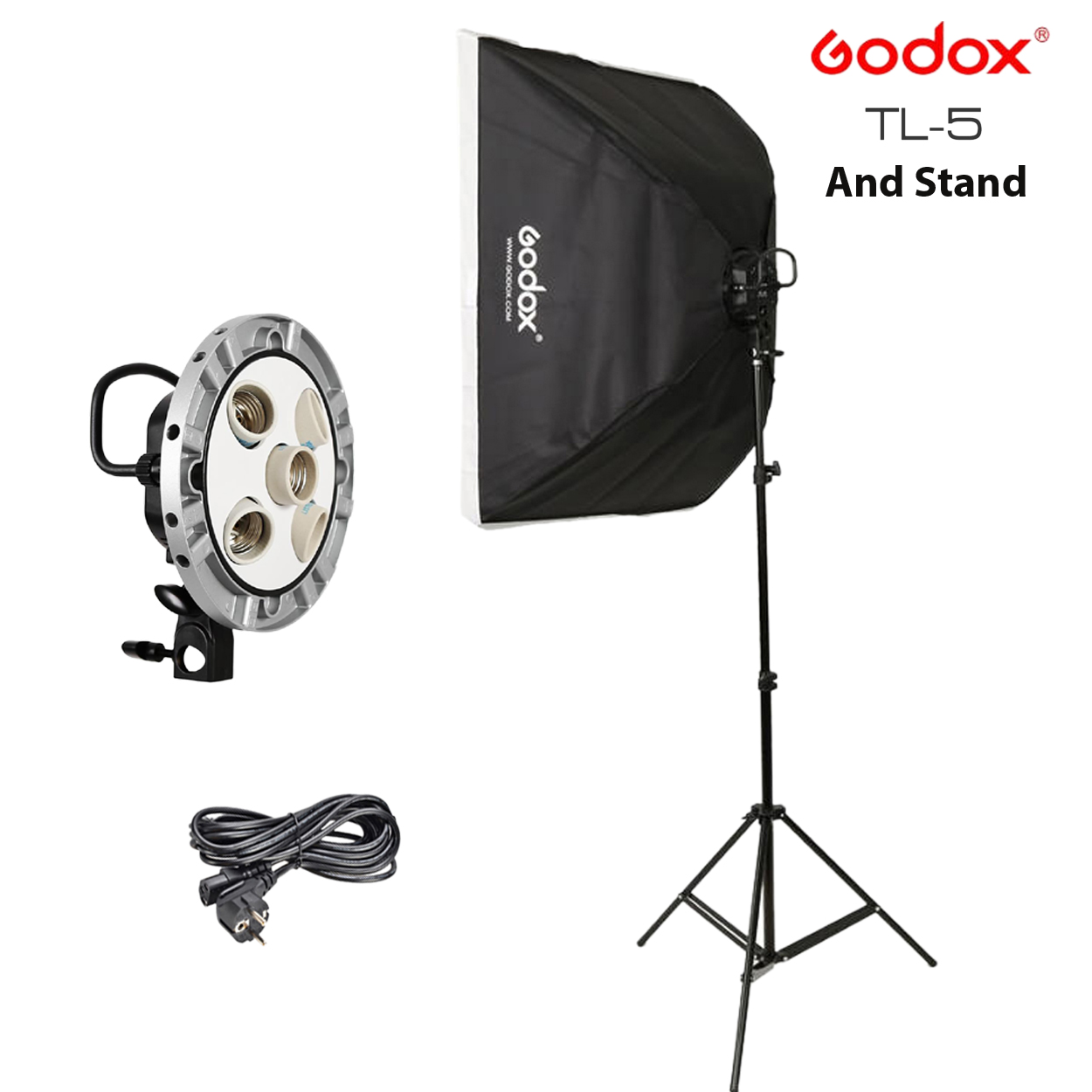 Godox TL-5  5in1 Bulb Head Multi-Holder Tricolor+Light Stand+softbox 60*60cm Camera Photography Lighting. 