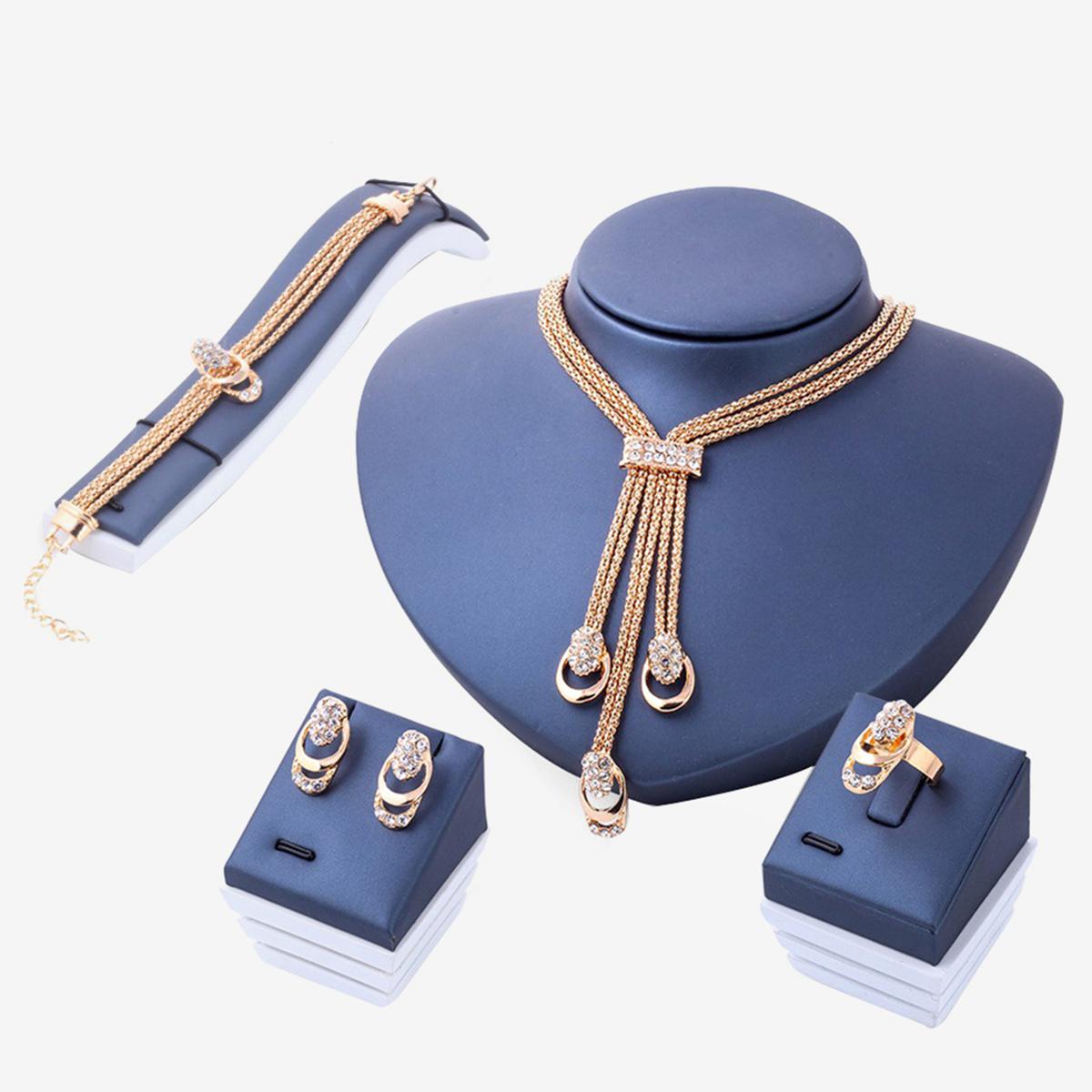 Carat Luxury Rhinestone Necklace Bracelet Earrings Ring Bridal Wedding Jewelry Set