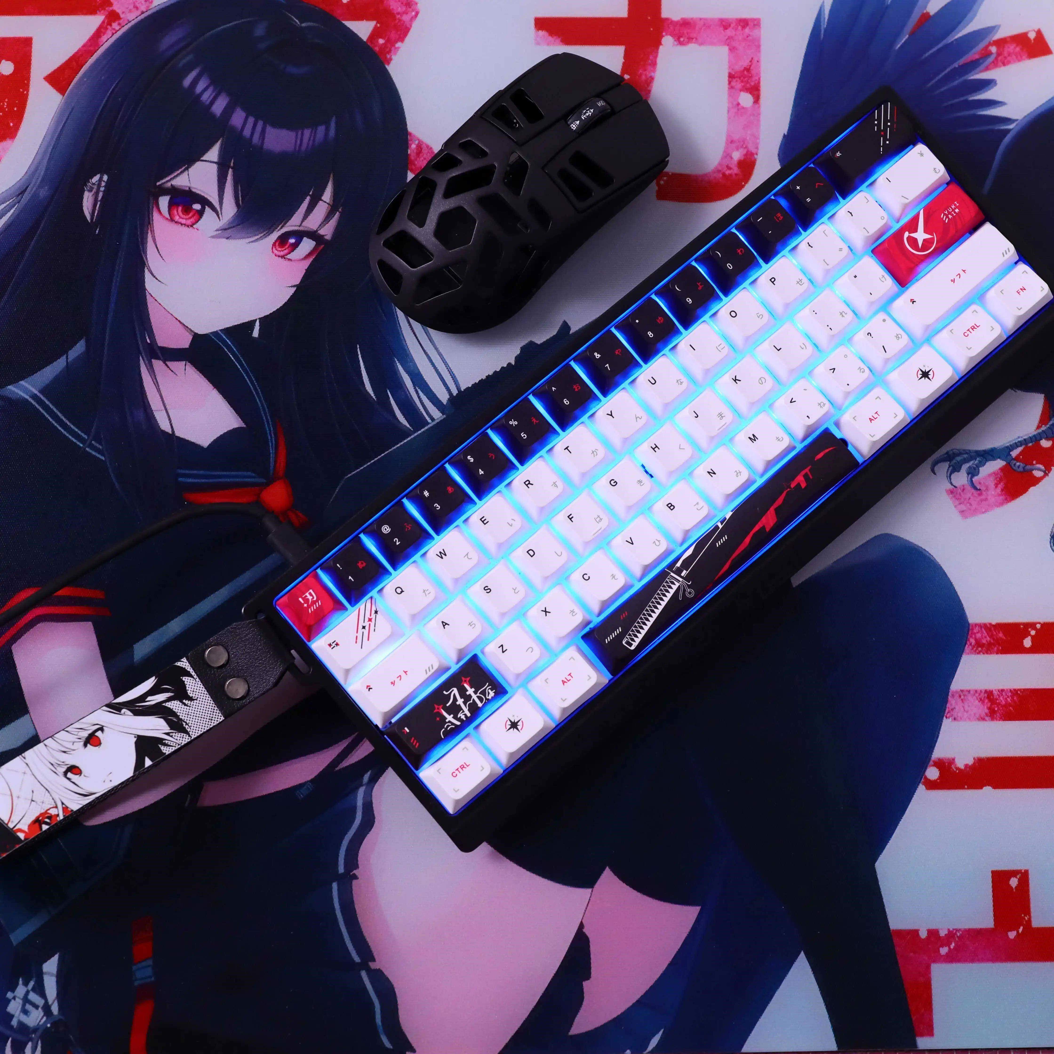 Yuki Aim Keycaps Set PBT Five-Sided Sublimation Anime Keyboard Caps Custom Cherry Profile Keycaps for Mechanical Keyboard Gift. 