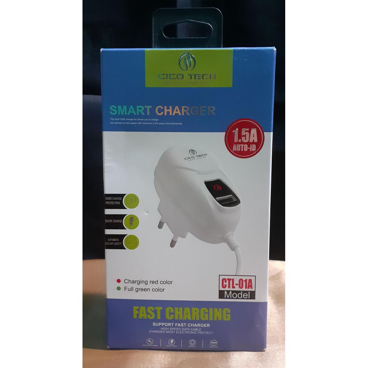 Mobile charger,1.5 amp, CICO Fast charger, CTL-o1A. With one usb port & micromicro usb port type B.