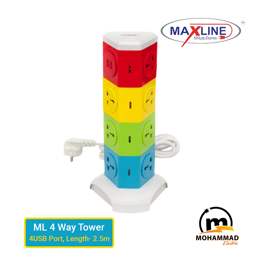 MAXLINE ML Tower Extension Socket 4 USB Port. 