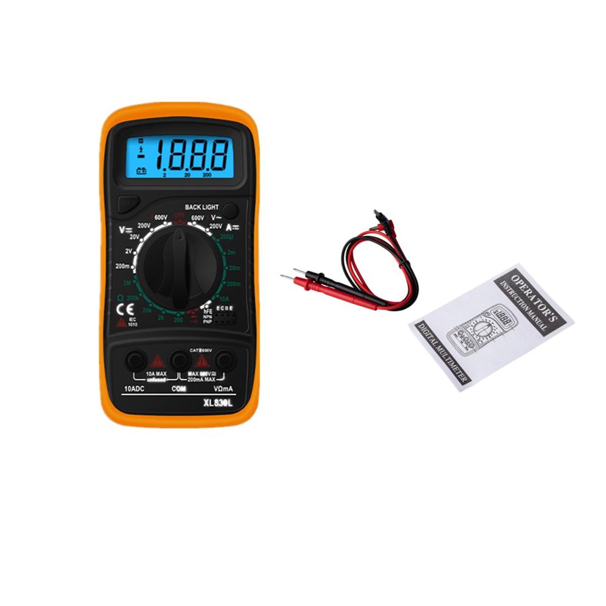 XL830L Handheld Digital Multimeter LCD Backlight Portable AC/DC Ammeter Voltmeter Ohm Voltage Tester Meter Multimetro