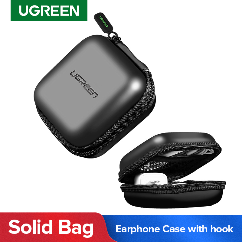 (New) earphone case small headphone hard case carrying bag pouch with Mesk pocket and double zipper for AirPods, in-ear earbuds. 
