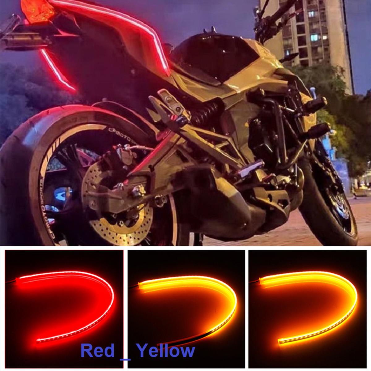 Motorcycle Flexible Led Light Strip DRL LED Car Daytime Running Lights Motor Turn Signal Lights Dual Color 60cm- Yellow Red
