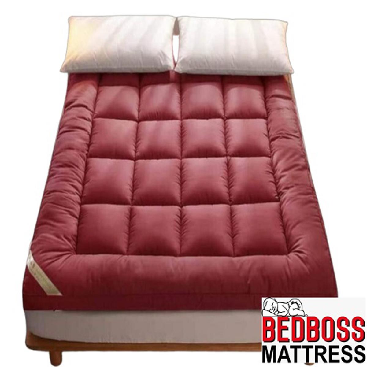6/7 Feet Bedding Pad Topper with Corner Strap Soft Fold able Sleeping Pad - Maroon Color