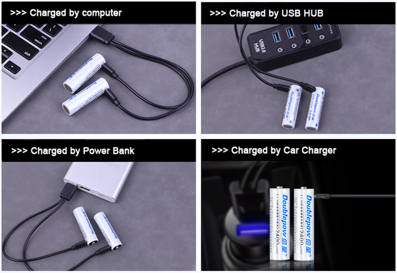 Doublepow AAA Size 1.5V 1000mWh High Capacity Li-ion Rechargeable Battery With Built-in Micro USB Direct Charging Port & LED Indicator (2 Pieces Pack) - High-Energy Replacement for Dry Cells 1.5V AAA Solutions - 2 Pieces. 