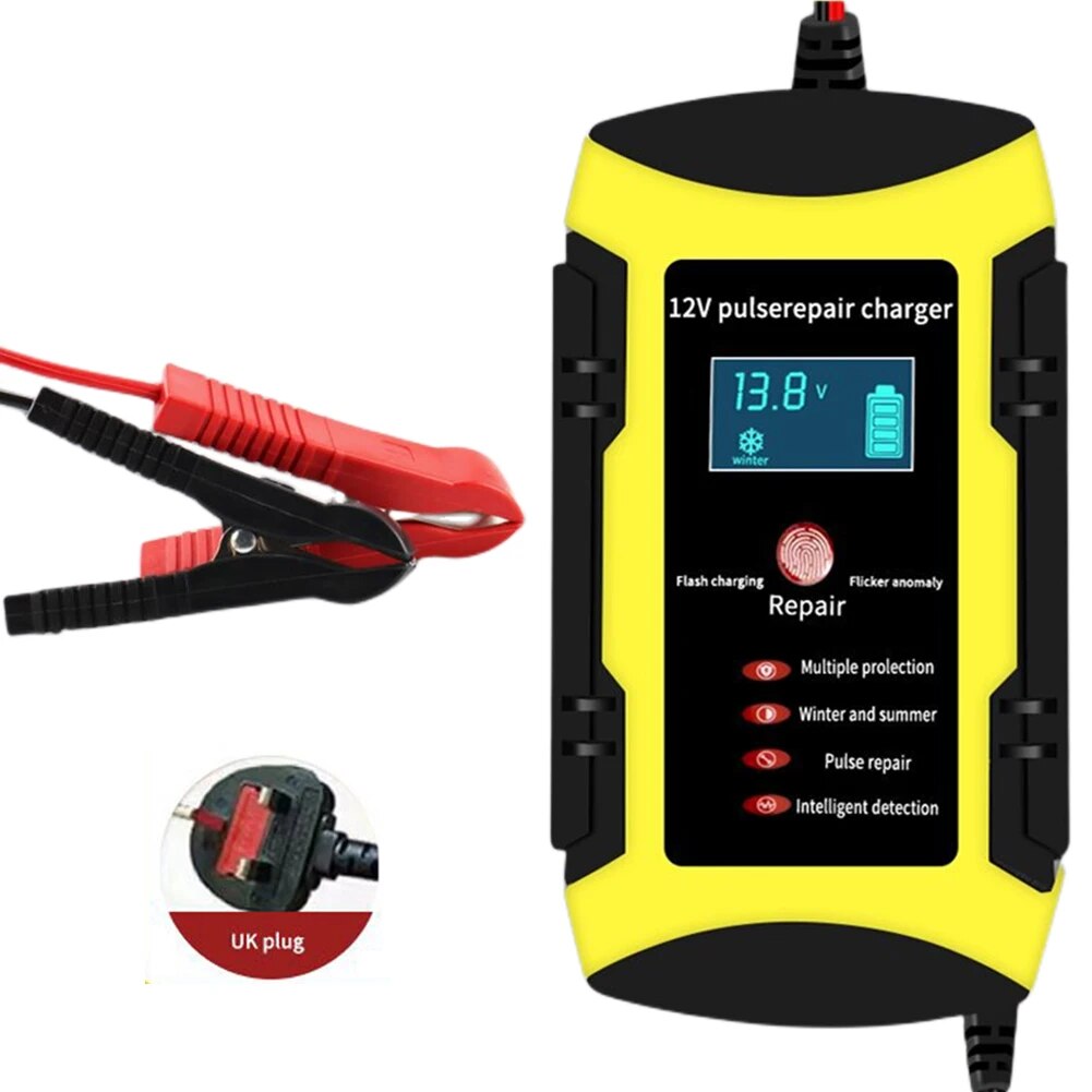 Digital Car Battery Charger LCD Display Digital Battery Maintainer 12V 6A Over Voltage Protection for Maintenance-free Batteries