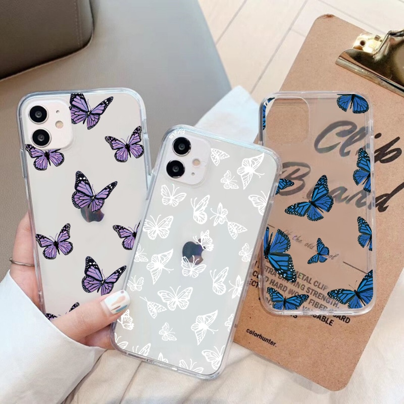 Butterfly Phone Case For iPhone 8 7 6 6S Plus Cover For iPhone 13 12 Pro Mini 11 Pro Max XS Max XR X 5 5S SE 2020 Clear TPU Capa