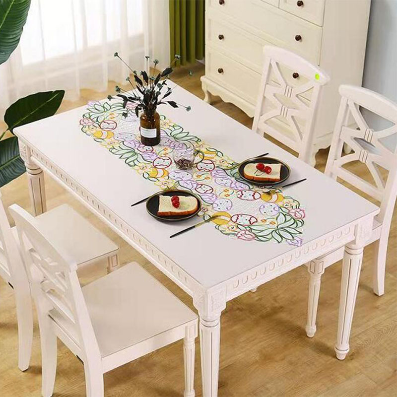 2023 New Elegant Hollow Easter Egg Art Embroidery Bed Table Runner Flag Cloth Cover Lace Tablecloth Mat Kitchen Party Decor. 