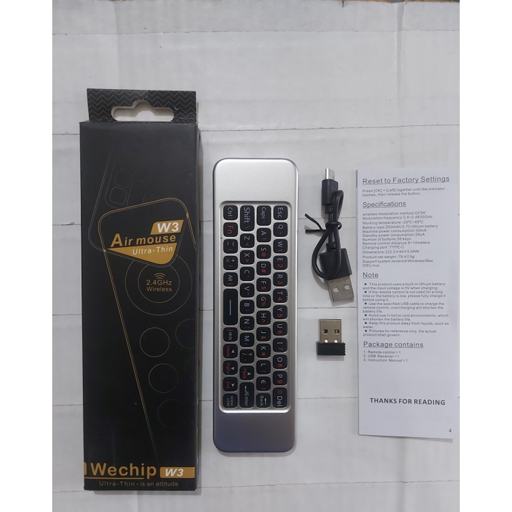 Wechip W3 Air Mouse Voice Control With Keyboard Rechargeable. 