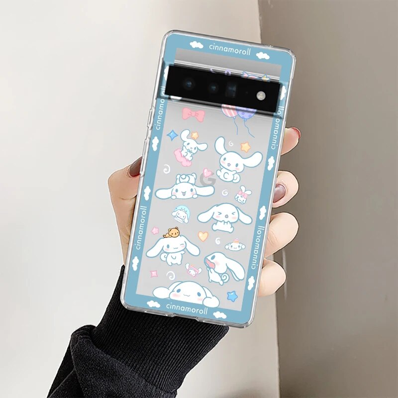Girl Anime Cinnamoroll Transparent Phone Case For Google Pixel 8 7 6 Pro 6A 5A 5 4 4A XL 5G Soft Cover Coque Capa Phone Case. 