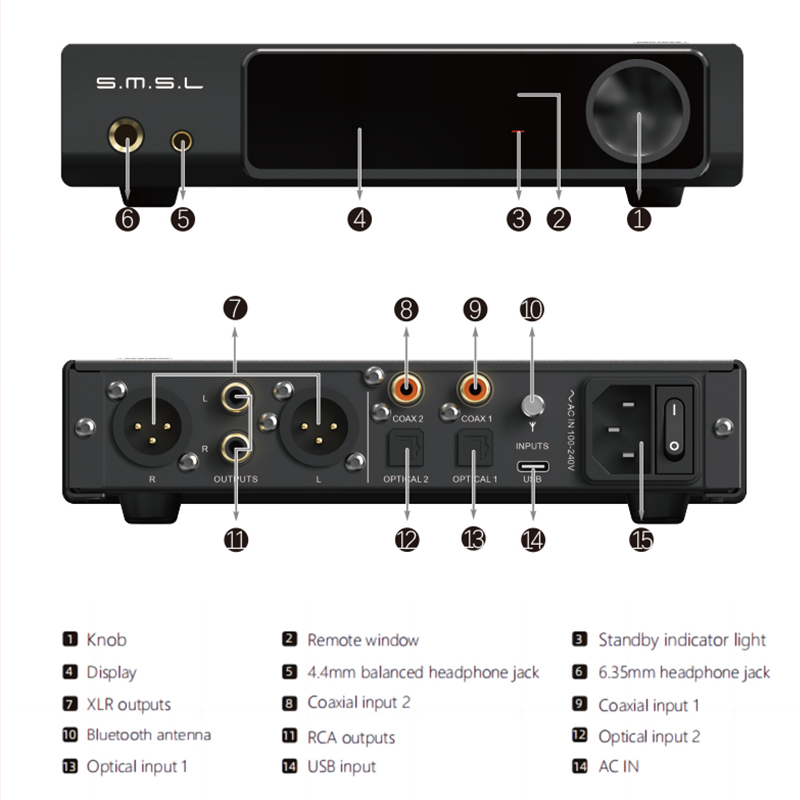 SMSL RAW-MDA1 MQA Full Decoding Hi-Res Audio dual ESS9039Q2M DAC 6* OPA1612A Bluetooth 5.1 LDAC. 