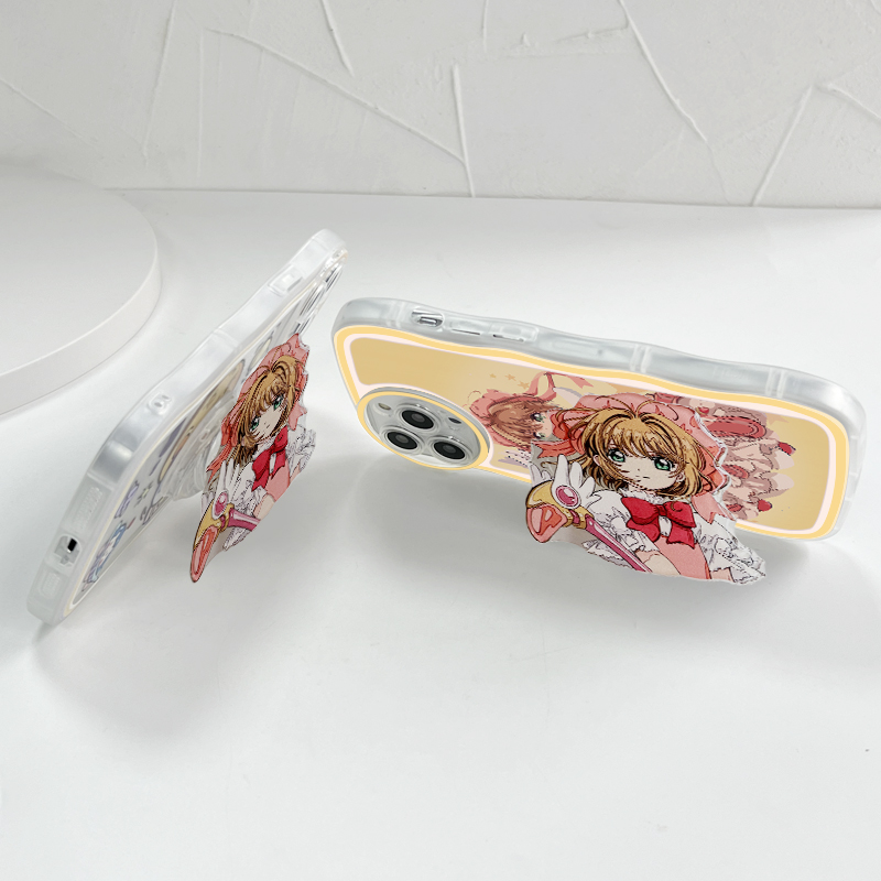 Jizetin for Vivo V27E Back Cover + Free Pop Socket Cardcaptor Sakura Soft Wavy Shape TPU Phone Case For Girls Boys. 