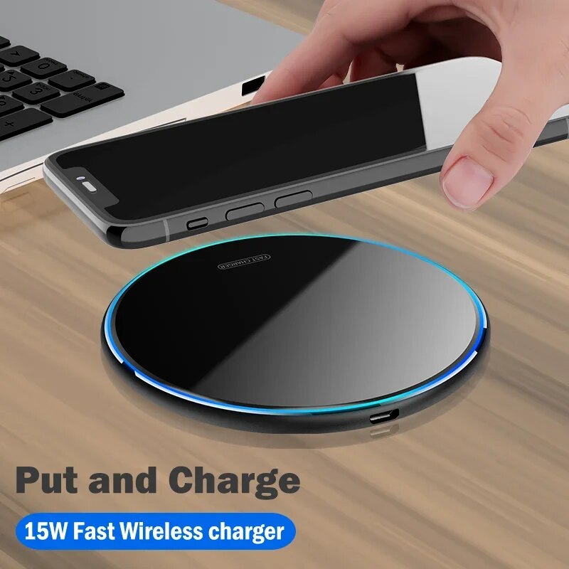 15W Fast Qi Wireless Charger for LG V35 V40 V50 V50S V60 ThinQ LG Velvet 5G Phone Wireless Charging Pad Acrylic Breathing Light. 