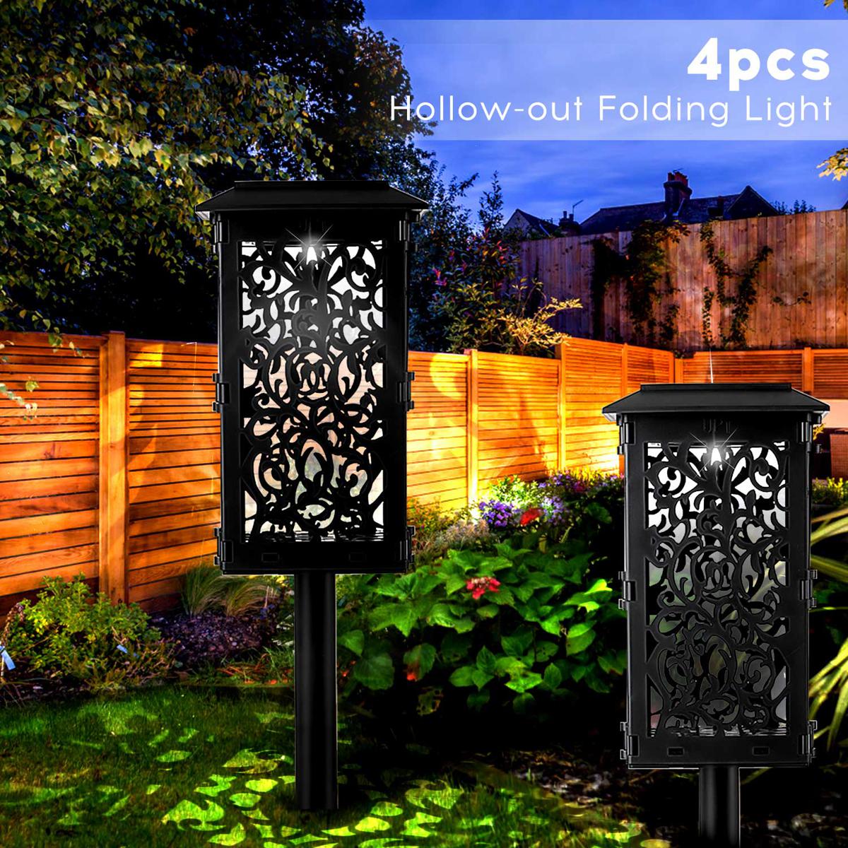 Migeet 4pcs Solar Hollow-out Folding Light Lantern Lamp Light Control White Light IP65
