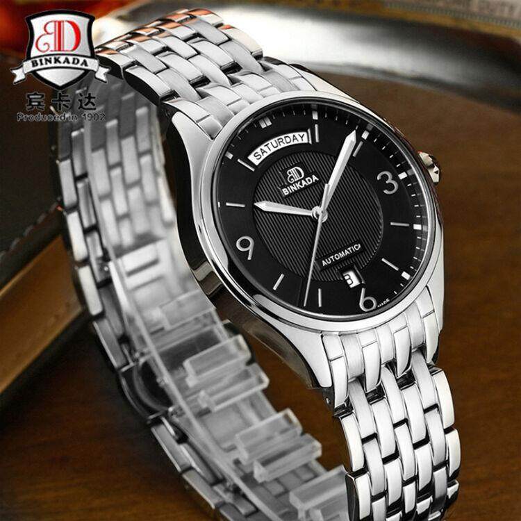 Binkada BINKADA male guest Qatar Mens Watch automatic mechanical watch retro casual waterproof strip's 7052-1 black belt section. 