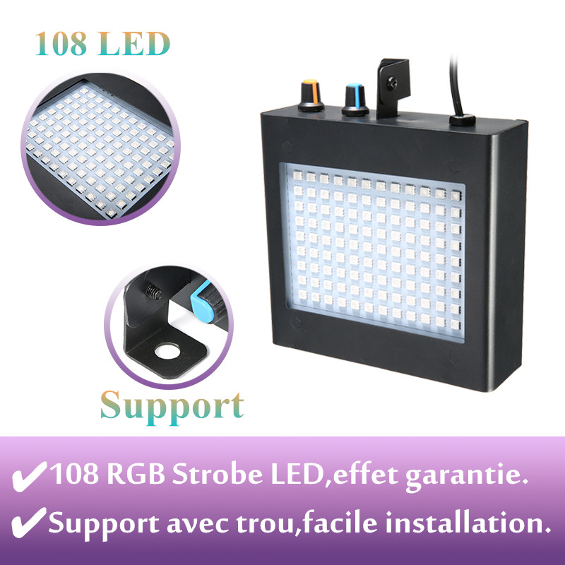 Durable SOLMORE 25W 108 RGB LED Strobe Lights Auto Sound Activated DJ Party Lights Adjustable Flash Speed Control with Remote Control for Stage Lighting Wedding Show Club Pub Parties. 