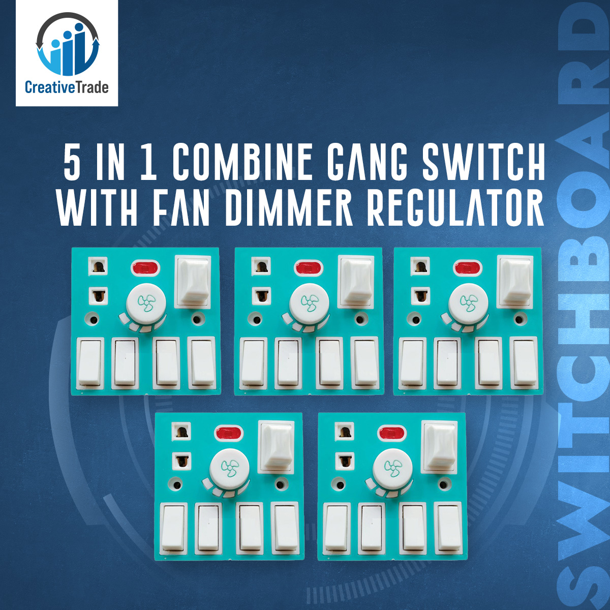 Bundle of 5 Pieces 5 In 1 AC 250V 6A Combine 4 Pcs Gang Switch With Fan ...