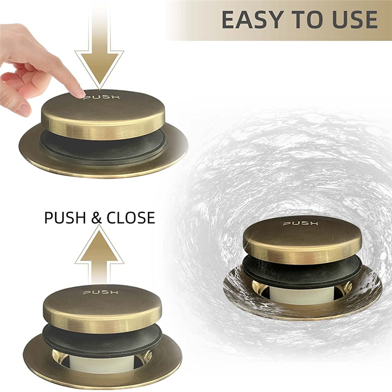 1Set Bathtub Drain Gold Tip Toe Bath Tub Drain Kit with Two-Hole Overflow Faceplate Bath Tub Drain Set Stainless Steel + Copper Brushed Gold. 