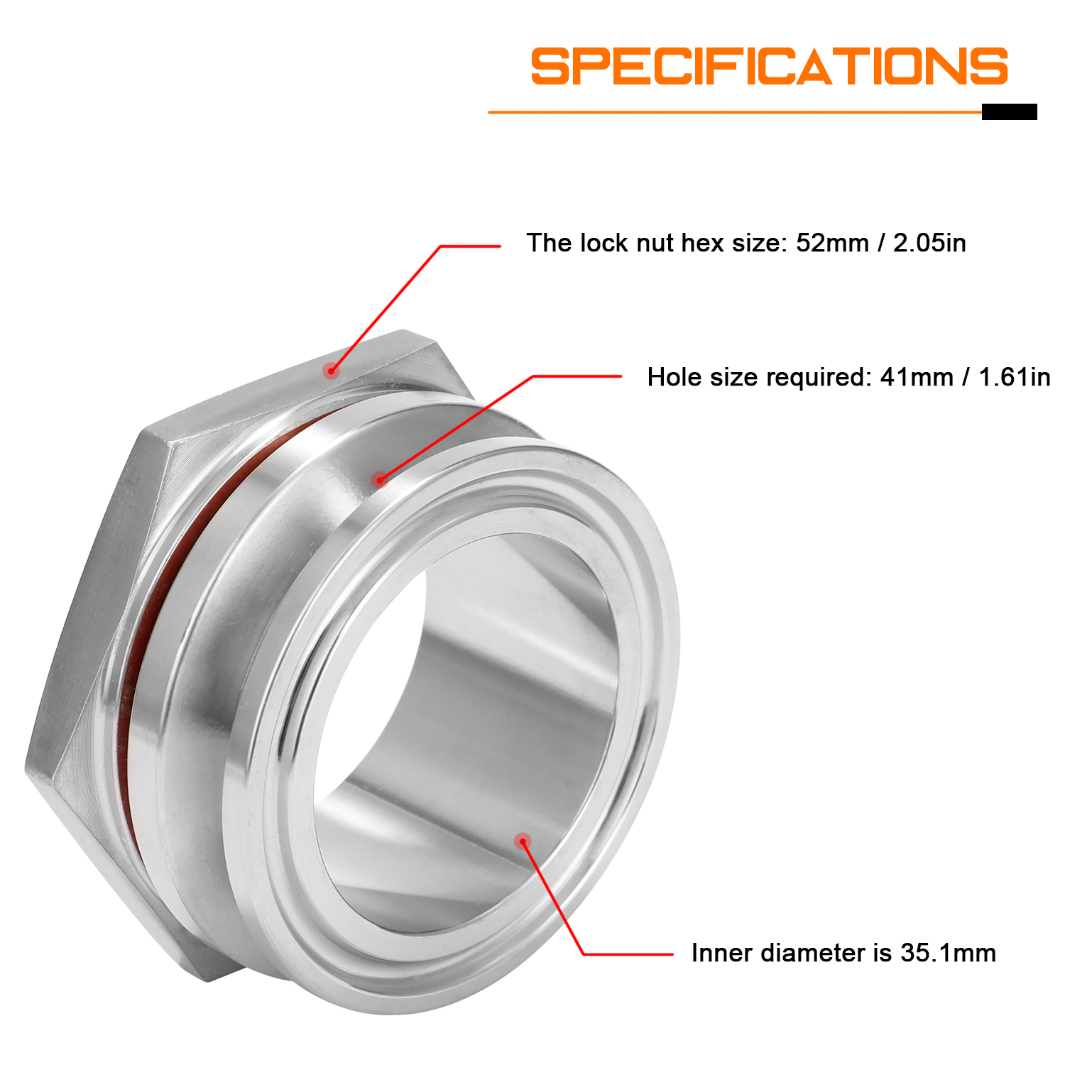 KOGEEK 1.5"TC 304 Stainless Steel Weldless Homebrew Kettle Bulkhead. 