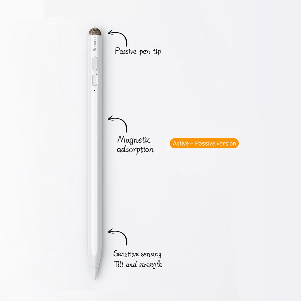 Baseus Smooth Writing Capacitive Stylus with Palm Rejection Tilt Pressure Detachable and Replaceable Pin Active + Passive version. 