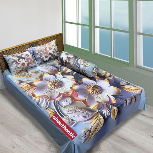 Luxurious King Size 3D Bed Sheet with 2 Pcs Head Pillow and 1Pc Side Pillow Cover Full Combo. 