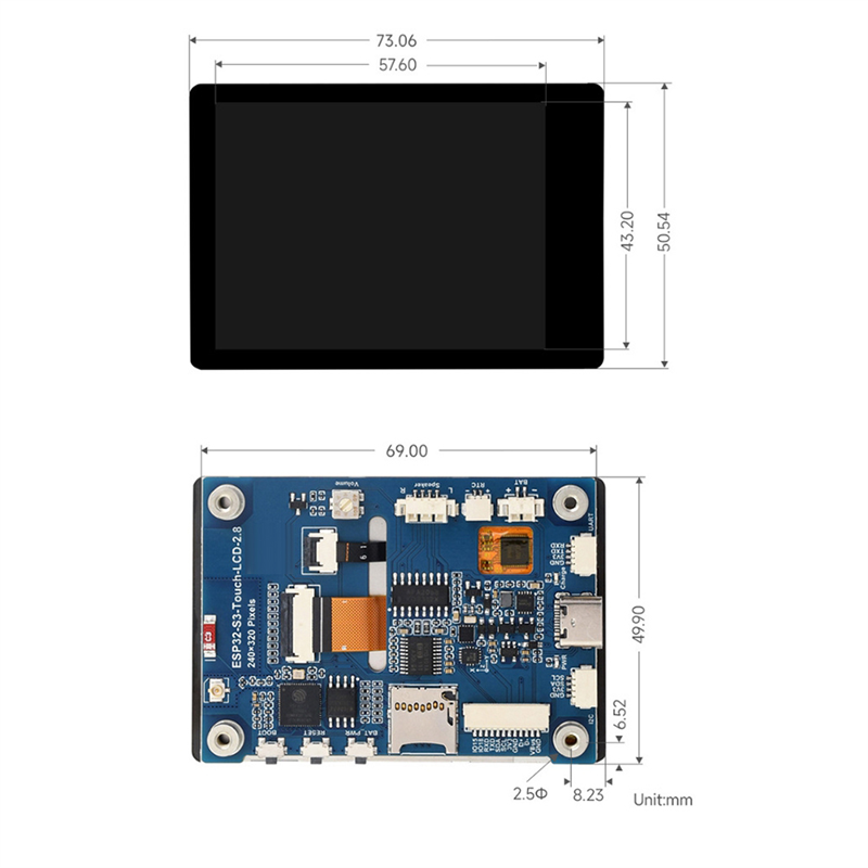 ESP32-S3 Development Board 2.8 Inch Touch Screen LVGL/GUI Supports WiFi Bluetooth SPI Interface ESP32-S3-Touch-LCD-2.8. 