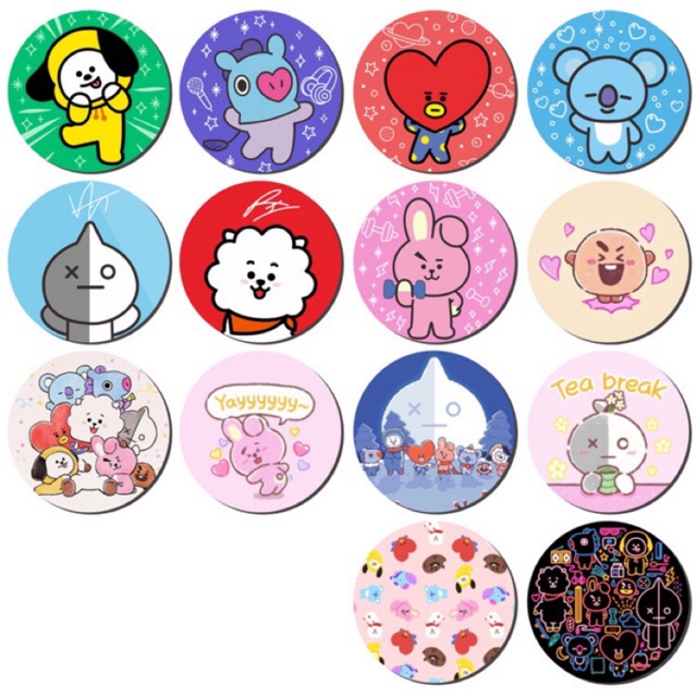 KPOP BTS BT21 Mobile Phone Pop Up Socket Grip Stand Finger Ring Holder. 