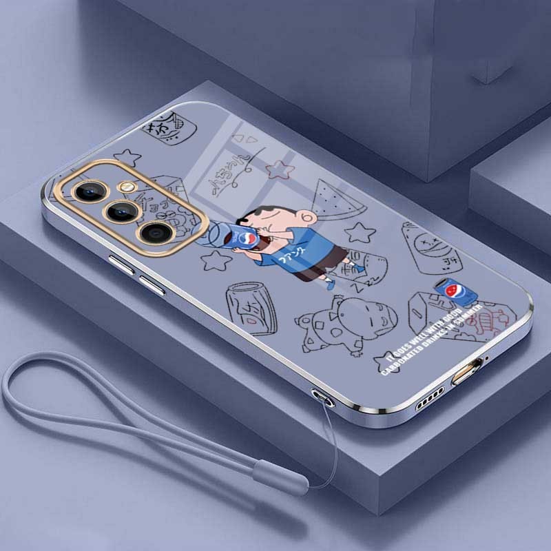 Samsung Galaxy A55 A35 A15 A25 5G A05s A05 Crayon Shin-chan Soft Phone Case Cartoon Lovely Square Edges Plating Cover. 
