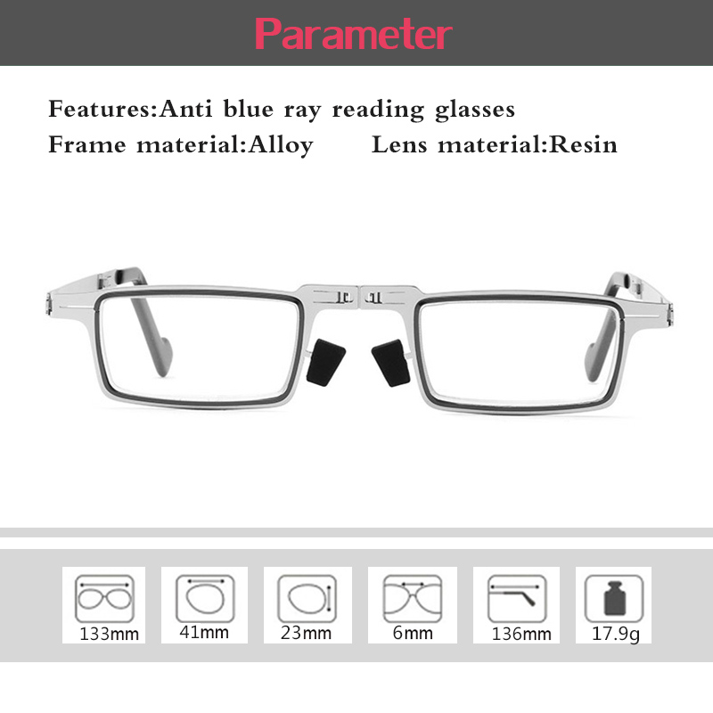 Folding Reading Glasses Metal Rectangular Women Men Hyperopia Foldable Eyeglasses Diopte From +100 To +400. 