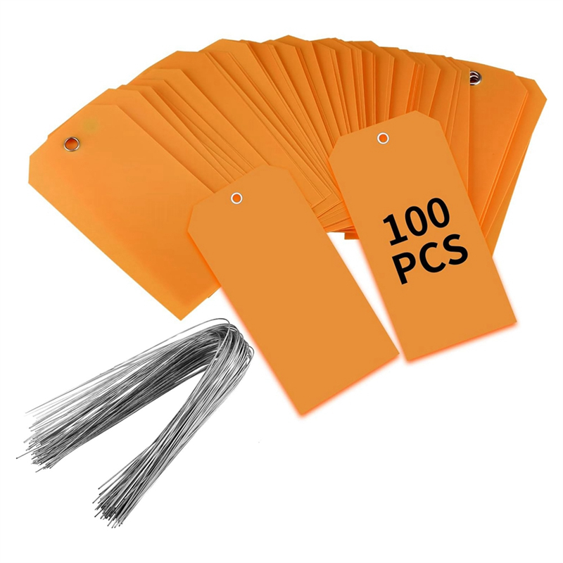 100 Pieces 4 3/4Inch X 2 3/8Inch Plastic Shipping Tags with Wires Blank Labeling Tags Waterproof Hang Tags (Orange) Easy to Use