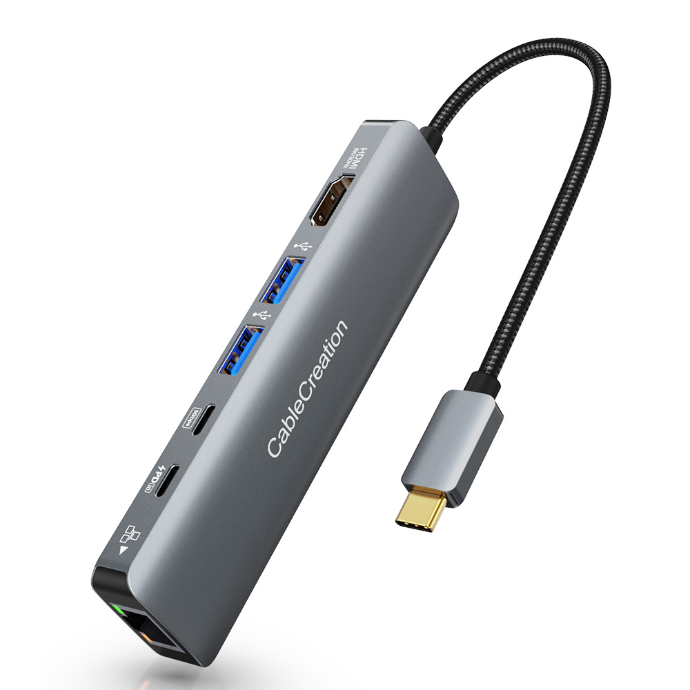 CableCreation USB Type C Hub 8K@30Hz HDMI Ethernet Multiport Adapter 6 in 1 USB C PD 100W 2 USB 3.0 5Gbps for MacBook Pro Ipad. 